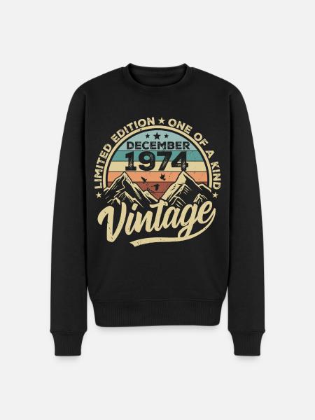 Original December 1974 - 51st Birthday Gift - Men's Premium Organic Jumper - black