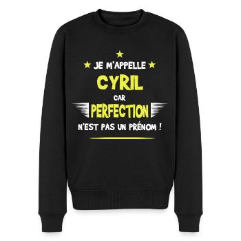 Cyril cadeau humour et drôle - Pull Premium bio Homme - noir - Devant - Nico (187cm)