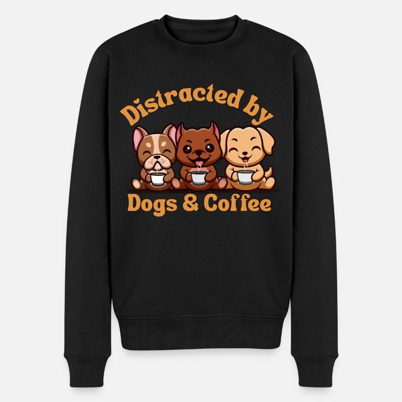 Hund Kaffee kawaii süße Hunde mit Kaffee - Männer Premium Bio Pullover - Schwarz