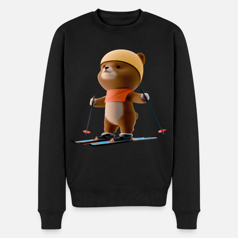 Erstaunter Skifahrer Bär - Männer Premium Bio Pullover - Schwarz