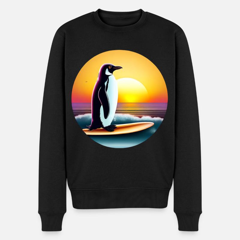 Pinguin Surfer - Männer Premium Bio Pullover - Schwarz