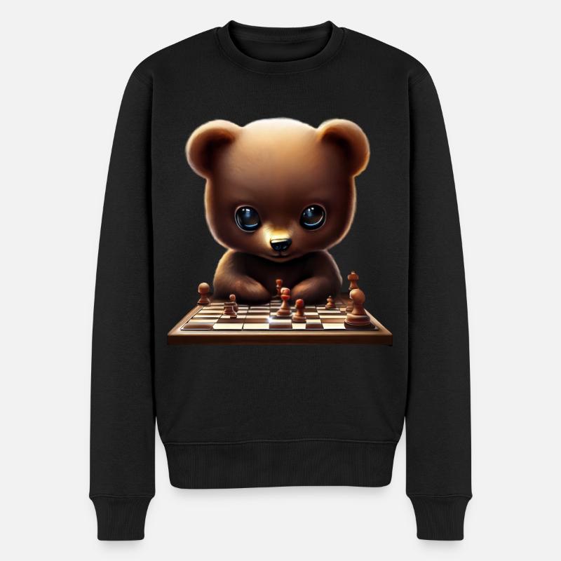 Bär beim Schachspiel - Männer Premium Bio Pullover - Schwarz
