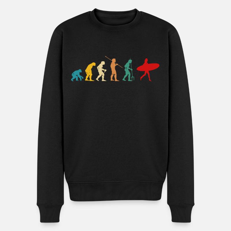 Retro Evolution Surfer - Männer Premium Bio Pullover - Schwarz