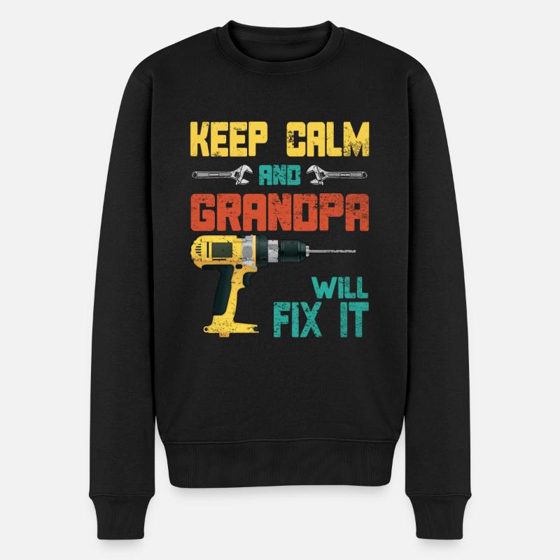 Keep Calm Grandpa will fix it - Männer Premium Bio Pullover - Schwarz