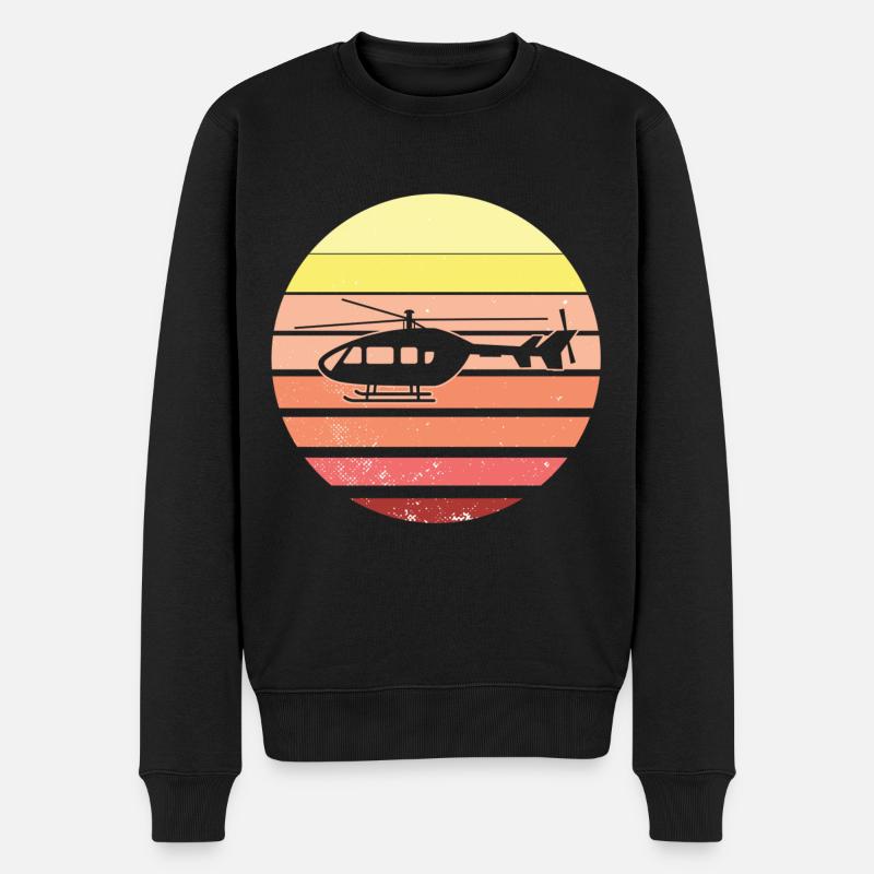 Retro Heli Helikopter Pilot - Männer Premium Bio Pullover - Schwarz