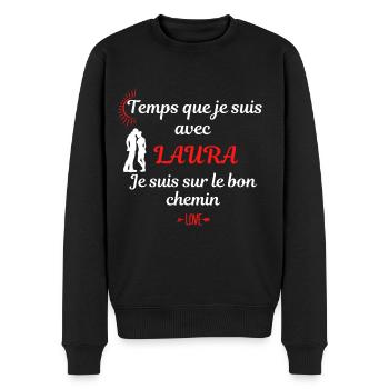 Temps que je suis avec Laura / Prénom - Pull Premium bio Homme - noir - Devant - Nico (187cm)