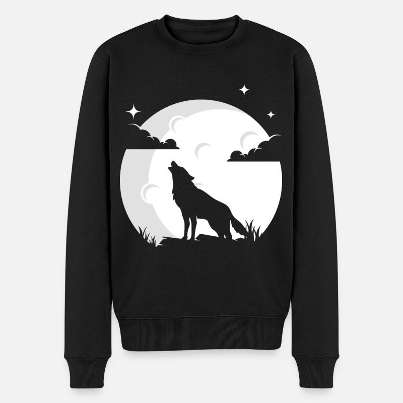 Wolf Mond Wolfsrudel Wolf Wölfe - Männer Premium Bio Pullover - Schwarz