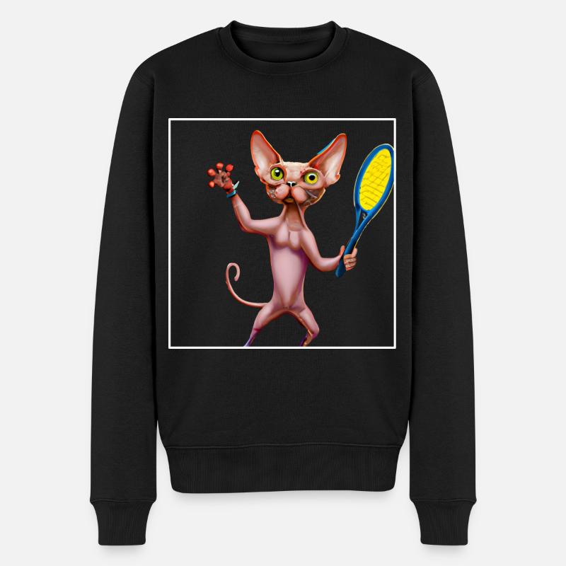Tennis Sphynx Katze - Männer Premium Bio Pullover - Schwarz