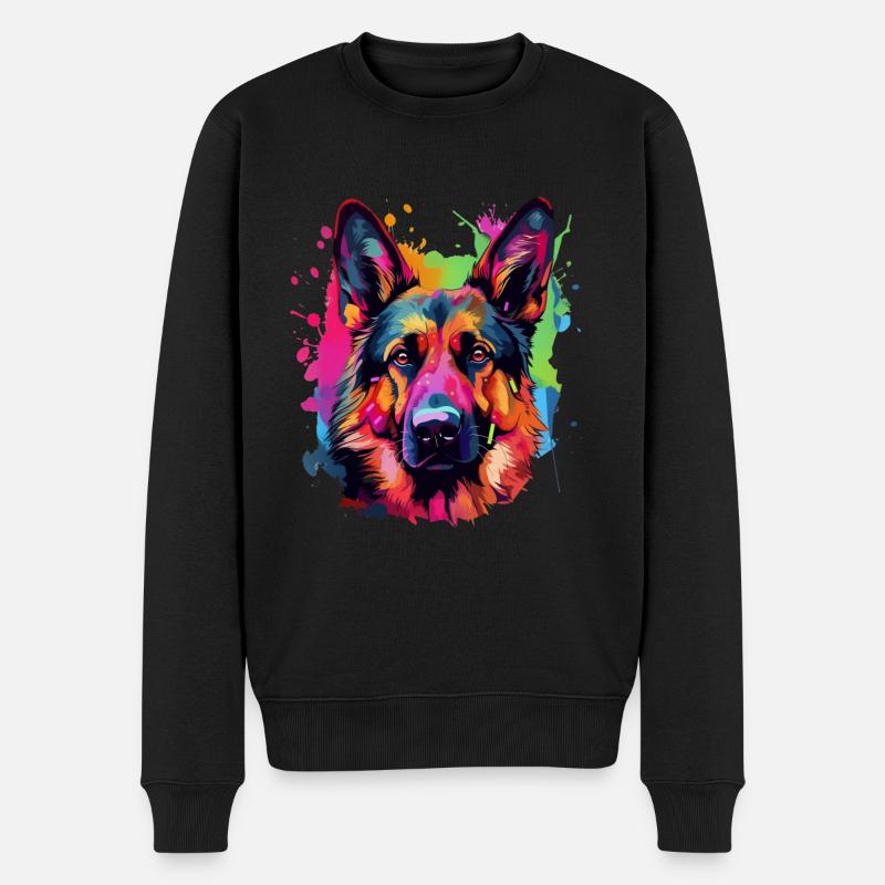 Bunter Deutscher Schäferhund - Männer Premium Bio Pullover - Schwarz