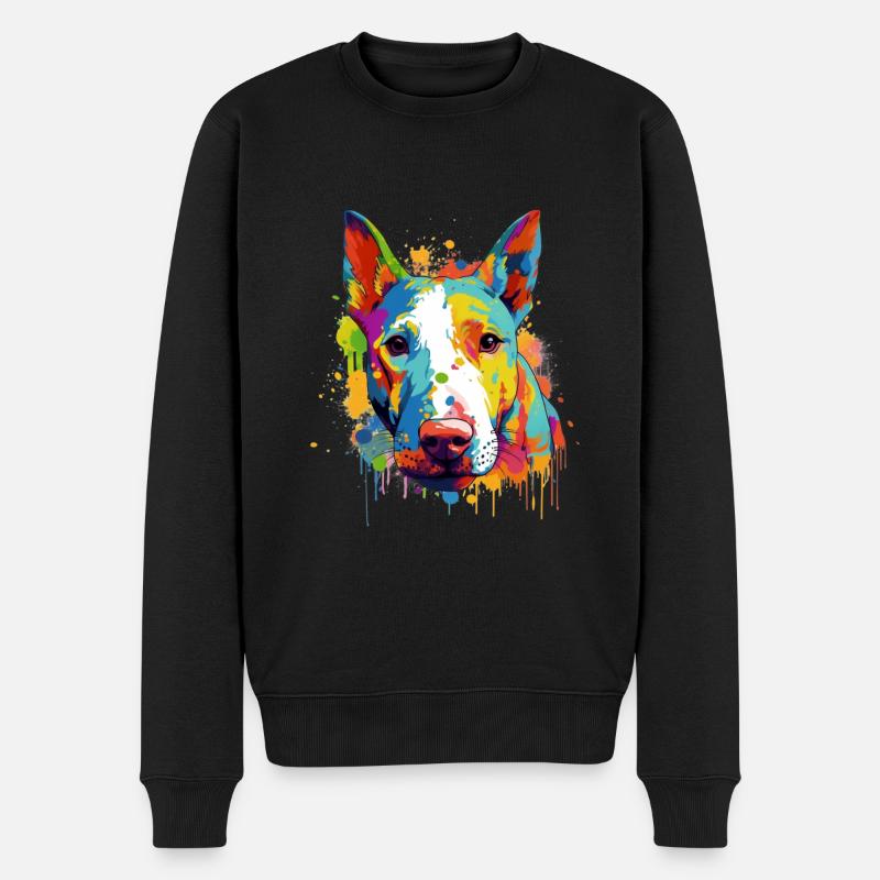 Buntes Bullterrier-Kunstdesign - Männer Premium Bio Pullover - Schwarz