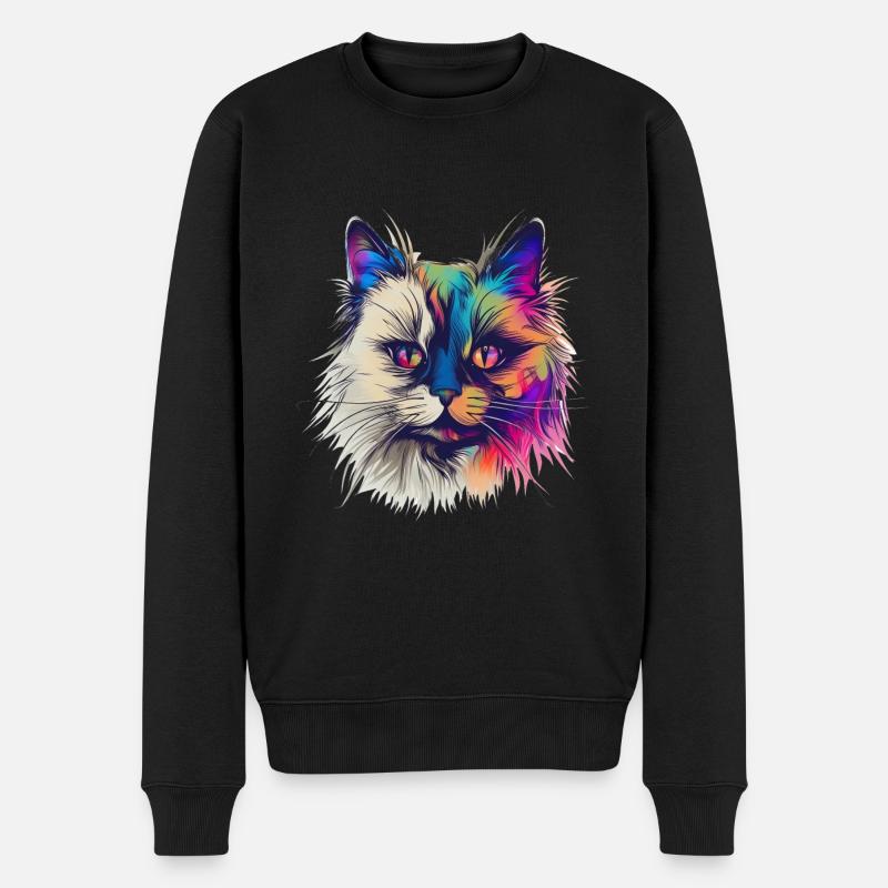 Bunte Birmakatze - Männer Premium Bio Pullover - Schwarz