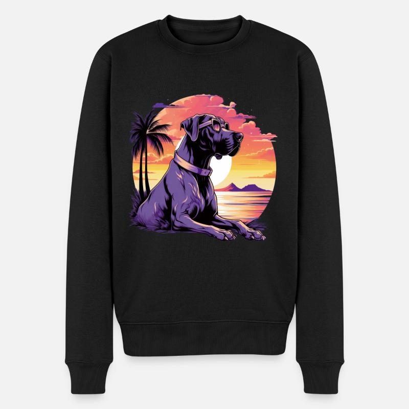 Bunte Deutsche Dogge mit Sonnenbrille - Männer Premium Bio Pullover - Schwarz
