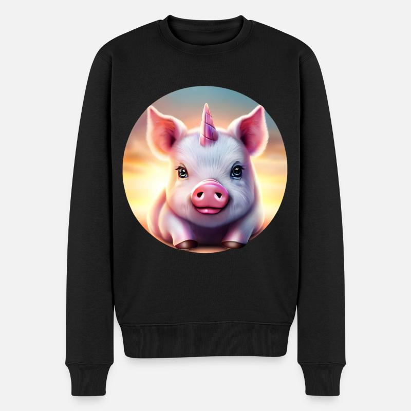 Einhorn Schwein im Sonnenuntergang - Männer Premium Bio Pullover - Schwarz