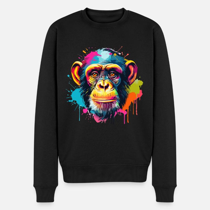 Bunter Schimpanse Farbkleckse Farbspritzer - Männer Premium Bio Pullover - Schwarz