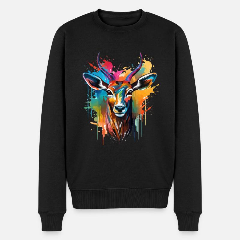 Buntes Impala Farbkleckse Farbspritzer - Männer Premium Bio Pullover - Schwarz