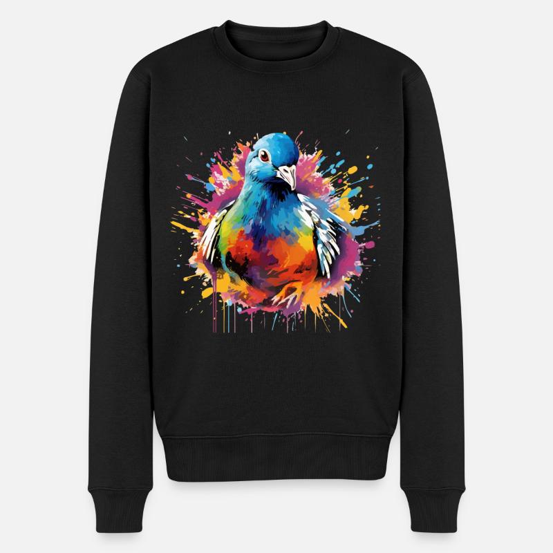 Bunte Taube Farbkleckse Farbspritzer - Männer Premium Bio Pullover - Schwarz
