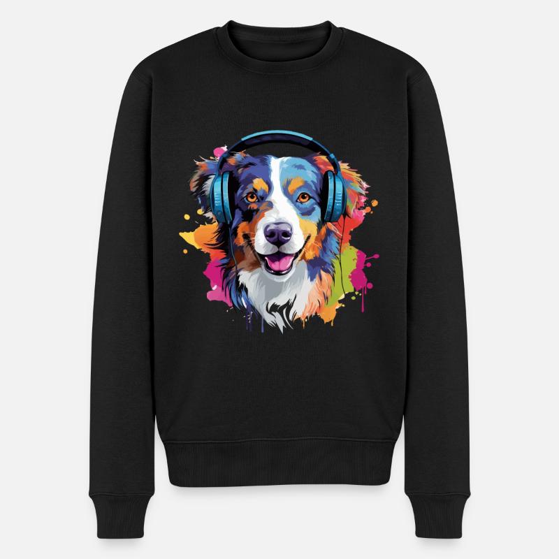 Berger australien coloré avec des écouteurs - Pull Premium bio Homme - noir