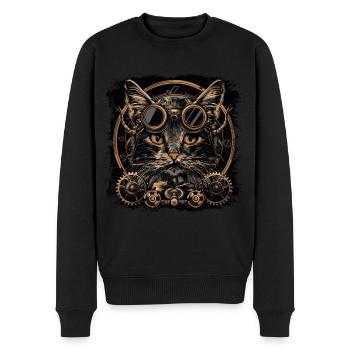 Steampunk Katze - Männer Premium Bio Pullover - Schwarz - Vorne - Nico (187cm)