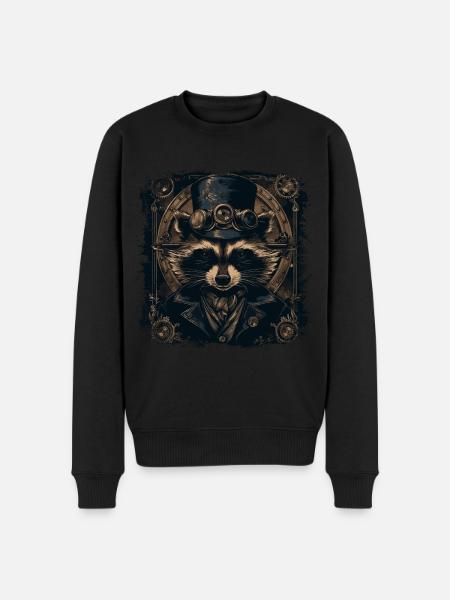 Cooler Steampunk Waschbär - Männer Premium Bio Pullover - Schwarz