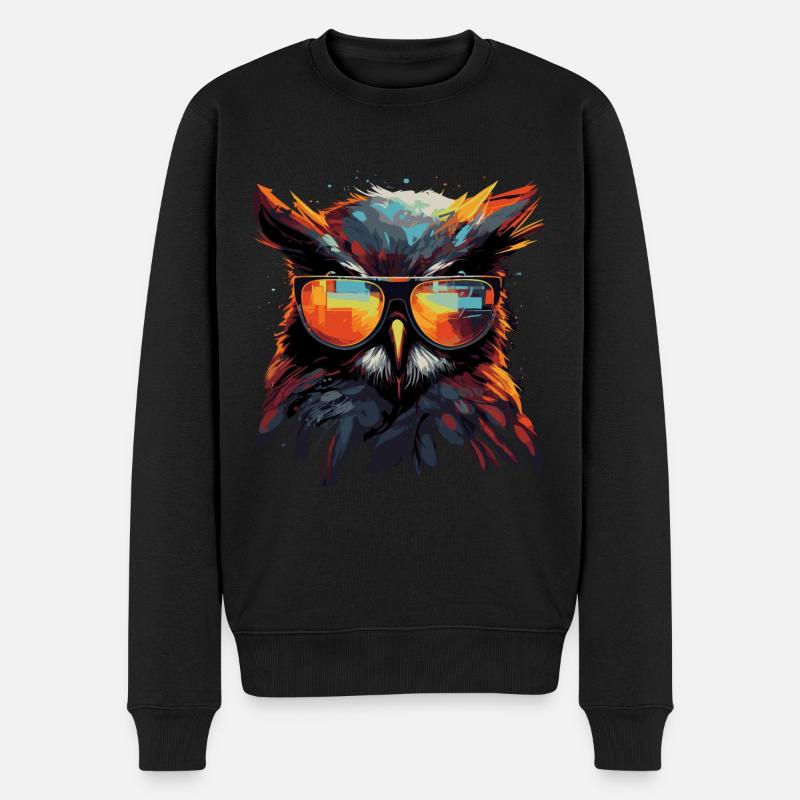 Lustige Eule mit Brille - Männer Premium Bio Pullover - Schwarz