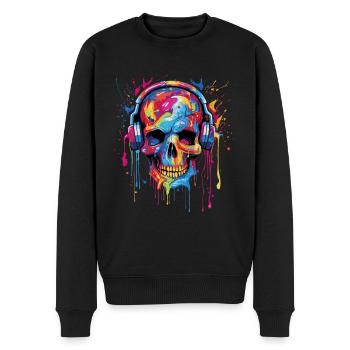 Le crâne de zombie aime la musique - Pull Premium bio Homme - noir - Devant - Nico (187cm)