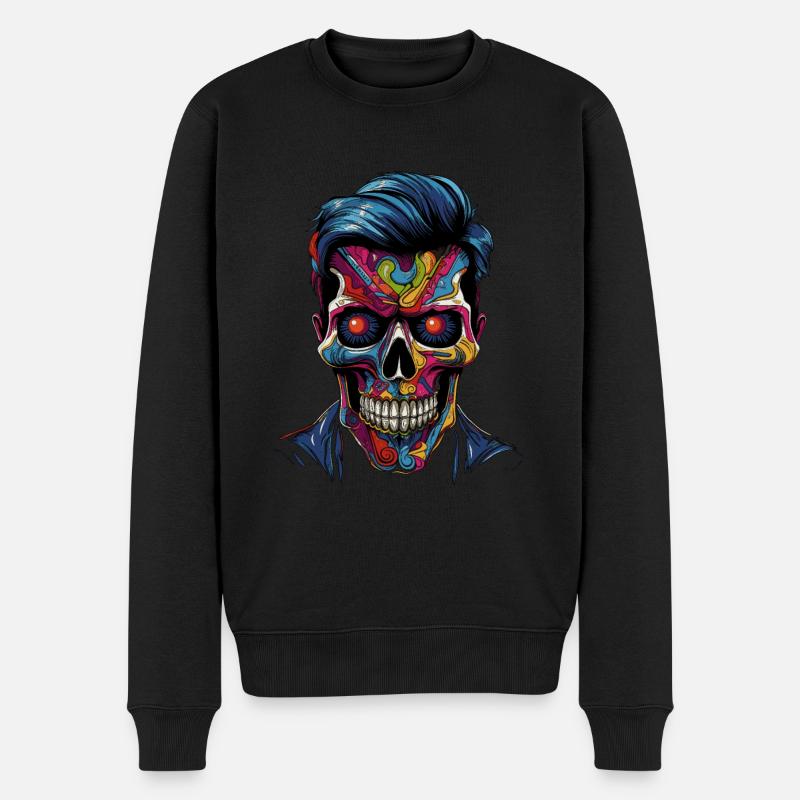 Bunter Popart Schädel - Männer Premium Bio Pullover - Schwarz