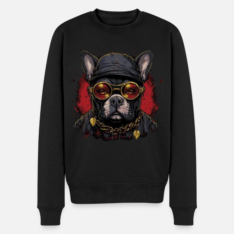 Französische Bulldogge mit Sonnenbrille - Männer Premium Bio Pullover - Schwarz