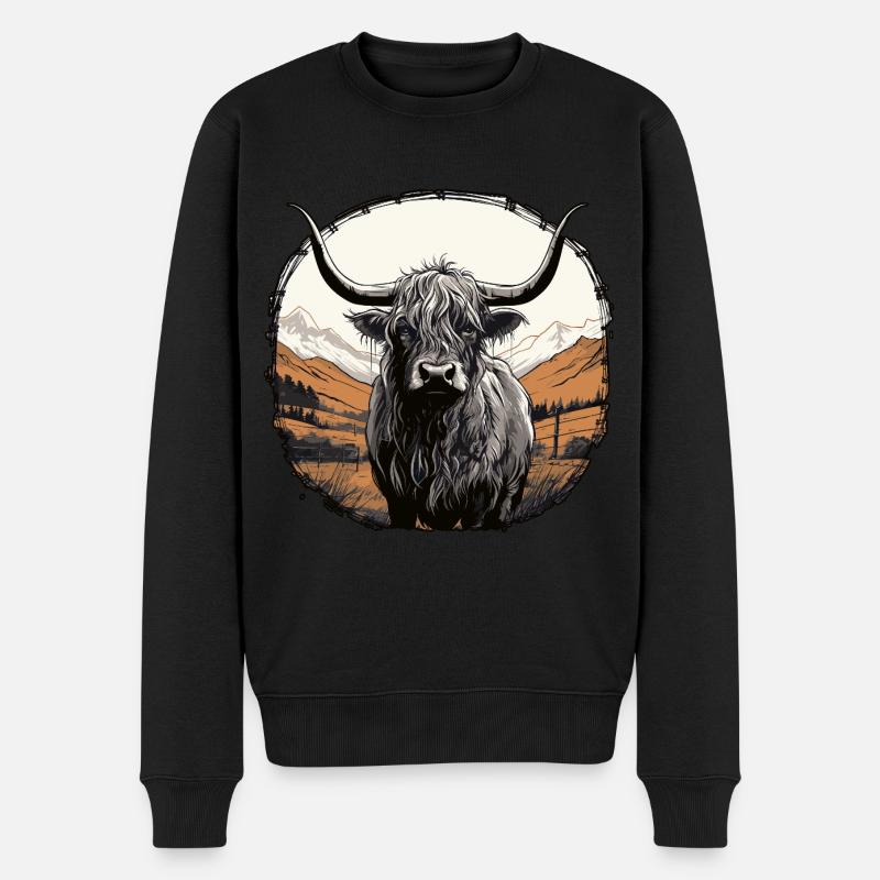 Schottisches Hochlandrind - Männer Premium Bio Pullover - Schwarz