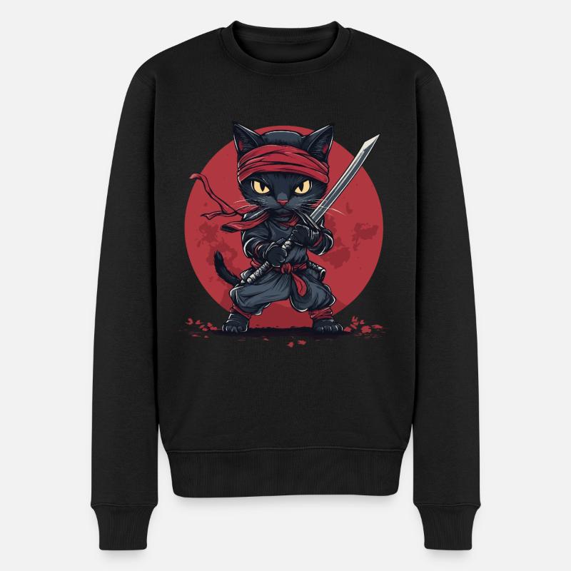 Chat Ninja - Pull Premium bio Homme - noir