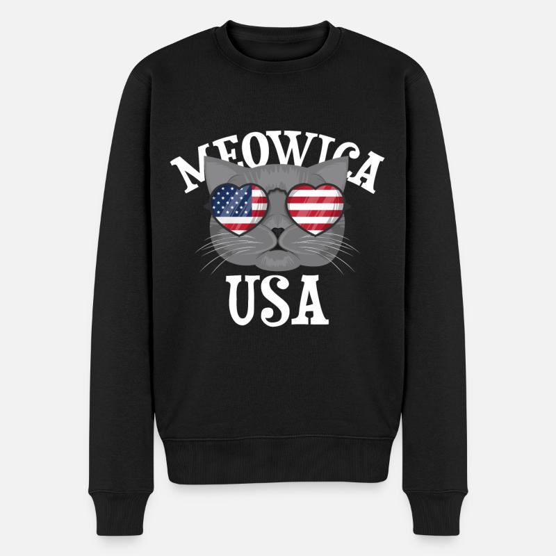 Meowica USA Cat (chat) - Pull Premium bio Homme - noir
