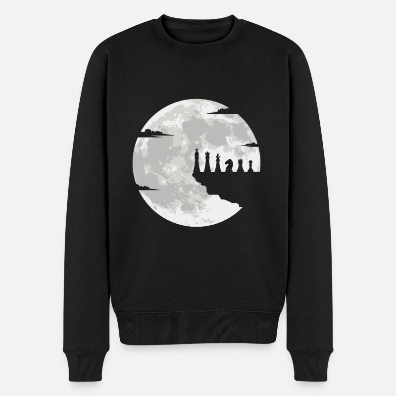 Schachfiguren Vollmond Schachspieler Schachbrett - Männer Premium Bio Pullover - Schwarz