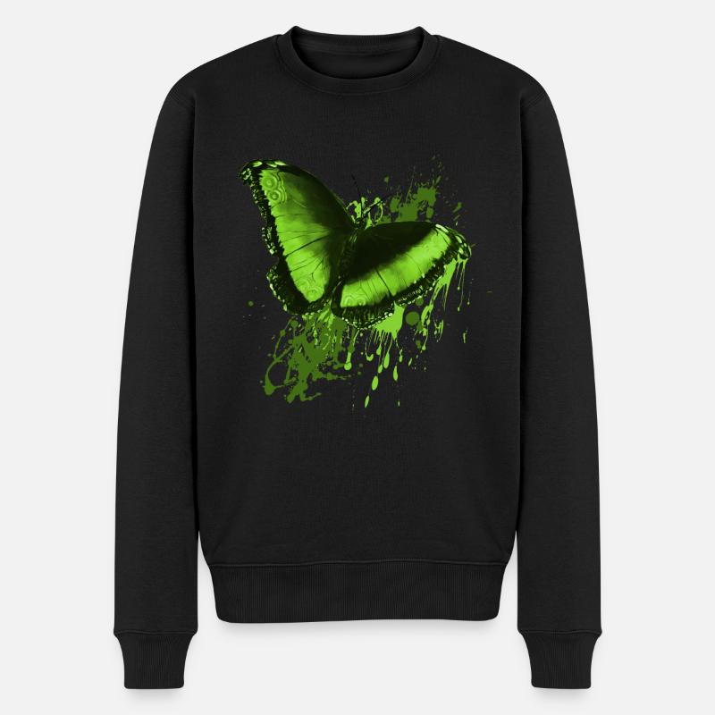 Schmetterling grün von Mrs Erdnuss butterfly green - Männer Premium Bio Pullover - Schwarz