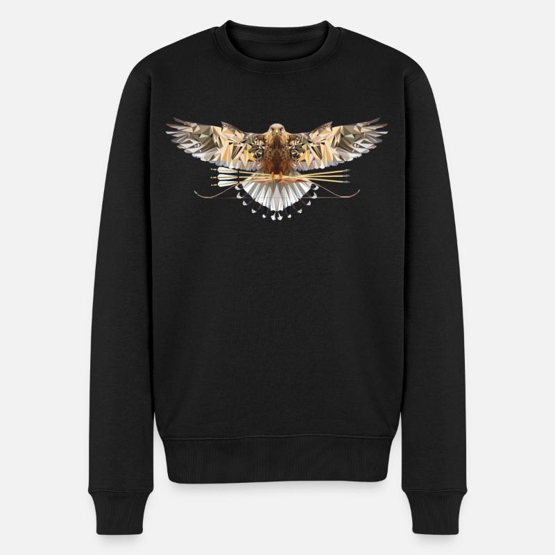 Polygonfalke mit Recurvedbogen und Pfeilen - Männer Premium Bio Pullover - Schwarz