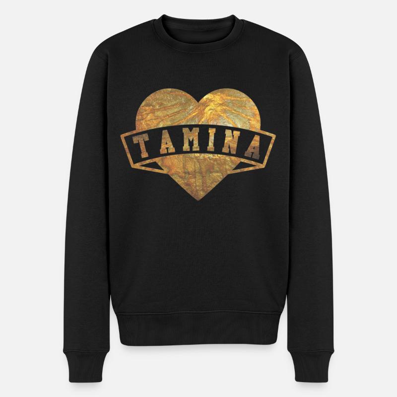 Tamina Herzen Gold - Männer Premium Bio Pullover - Schwarz