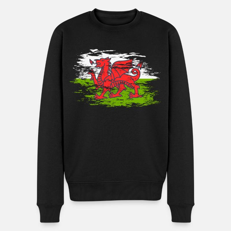 Wales Flagge used - Männer Premium Bio Pullover - Schwarz