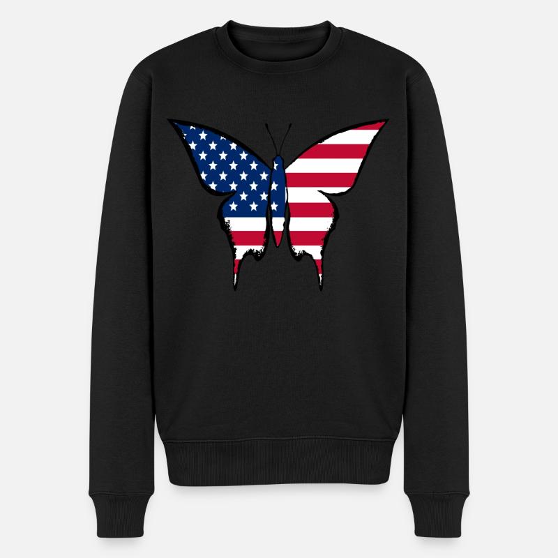 Drapeau des États-Unis papillon - Pull Premium bio Homme - noir