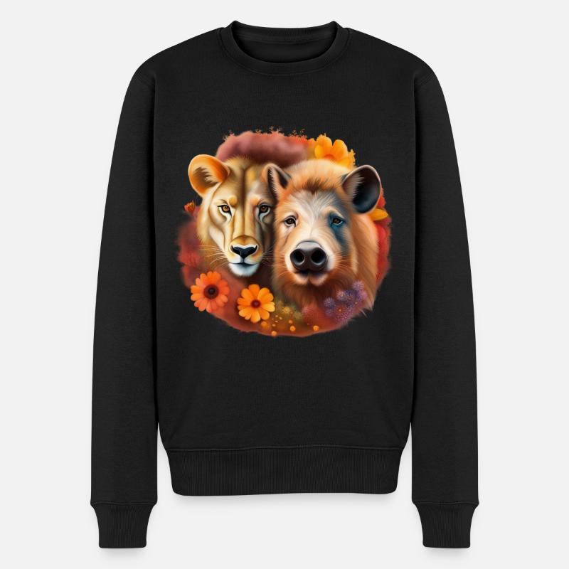 Schwein oder Löwe - Männer Premium Bio Pullover - Schwarz