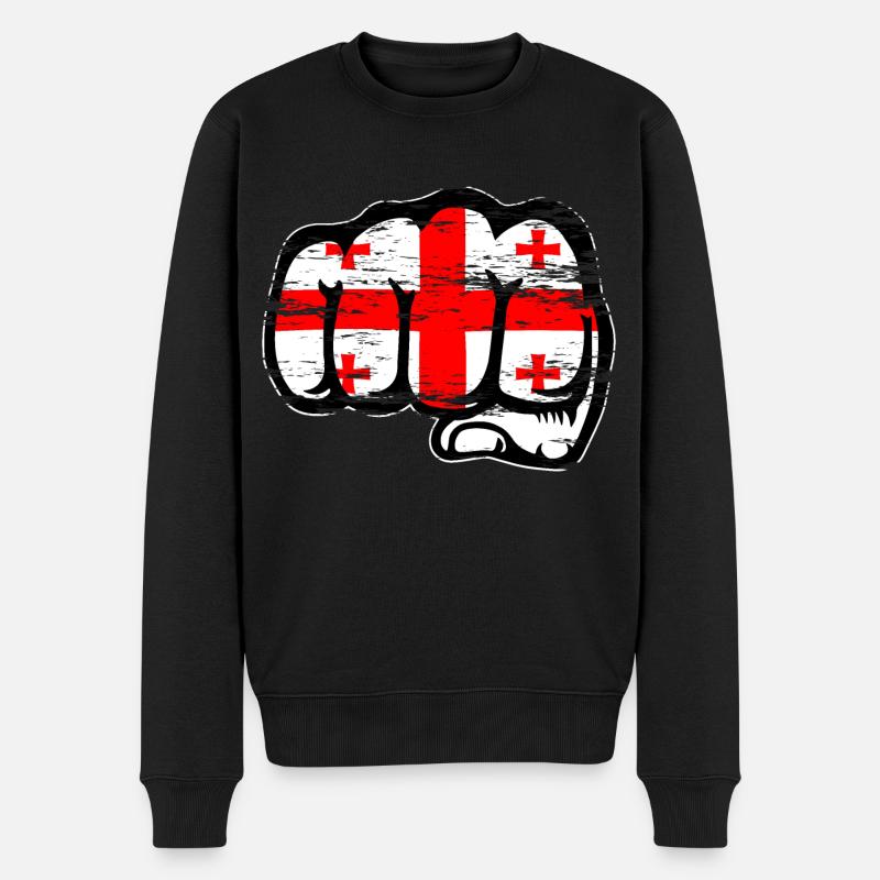 Georgien Flagge Faust used - Männer Premium Bio Pullover - Schwarz