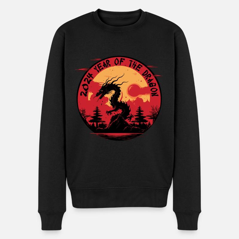 2024 Jahr des Drachen Silvester Geschenkidee - Männer Premium Bio Pullover - Schwarz