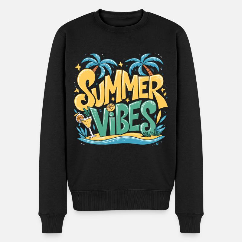Summer Vibes Sonne Urlaub Palmen - Männer Premium Bio Pullover - Schwarz