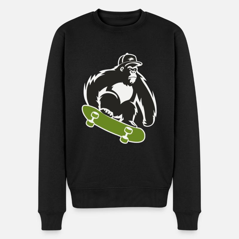 Skateboard Skateboarder Skater Gorilla Affe Tier - Männer Premium Bio Pullover - Schwarz