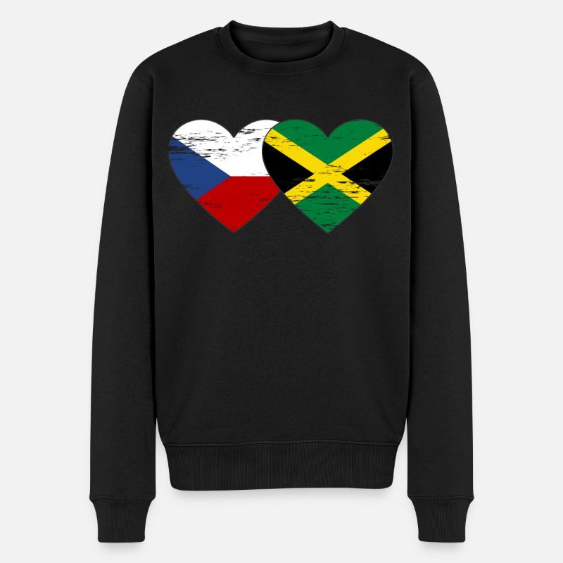 Tschechien Jamaika Flagge Herz used - Männer Premium Bio Pullover - Schwarz