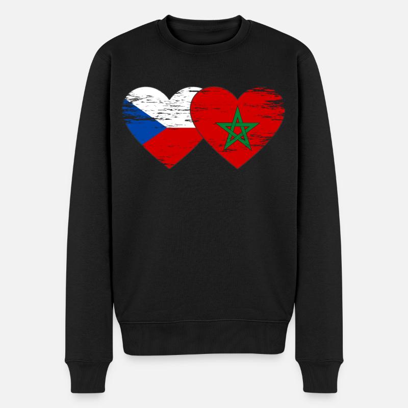 Tschechien Marokko Flagge Herz used - Männer Premium Bio Pullover - Schwarz