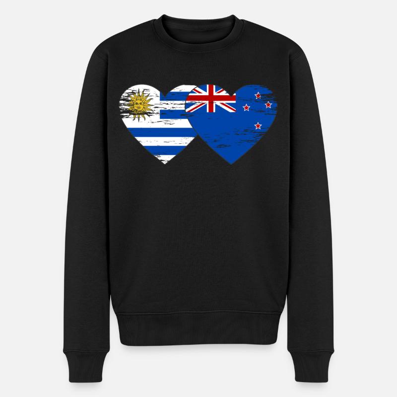 Uruguay Nouvelle-Zélande drapeau coeur utilisé - Pull Premium bio Homme - noir
