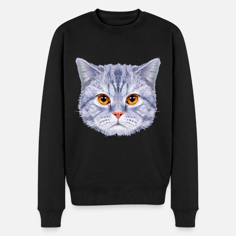 Katzenkopf Katzengesicht Blau - Männer Premium Bio Pullover - Schwarz