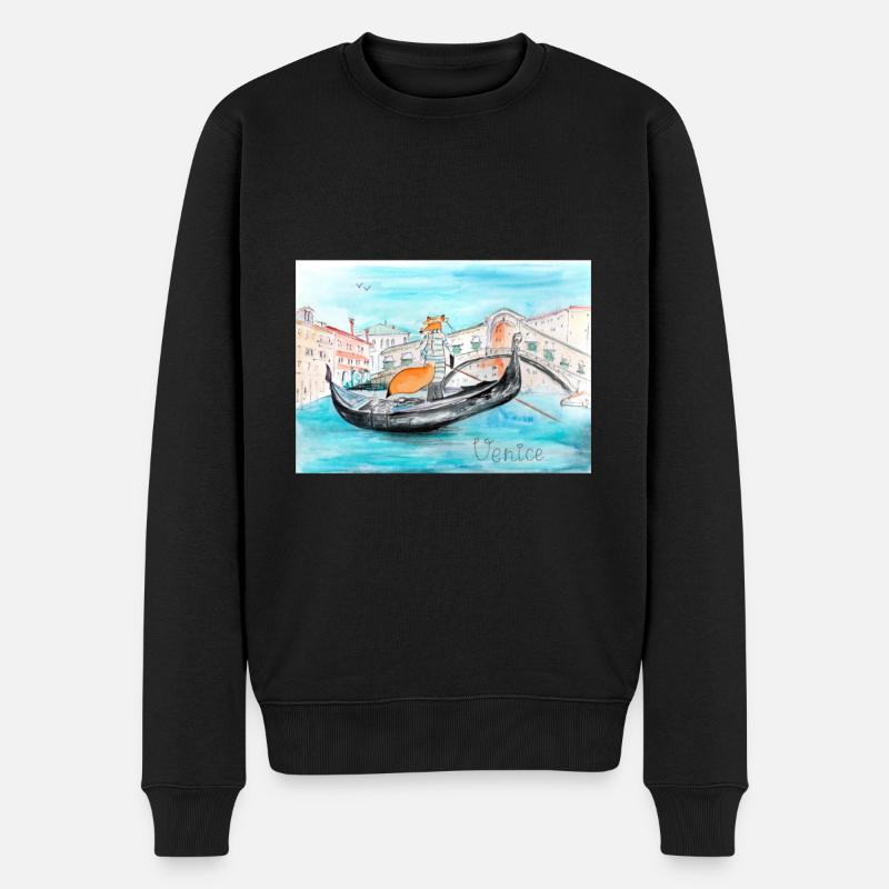 Renard à Venise comme gondolier - Pull Premium bio Homme - noir