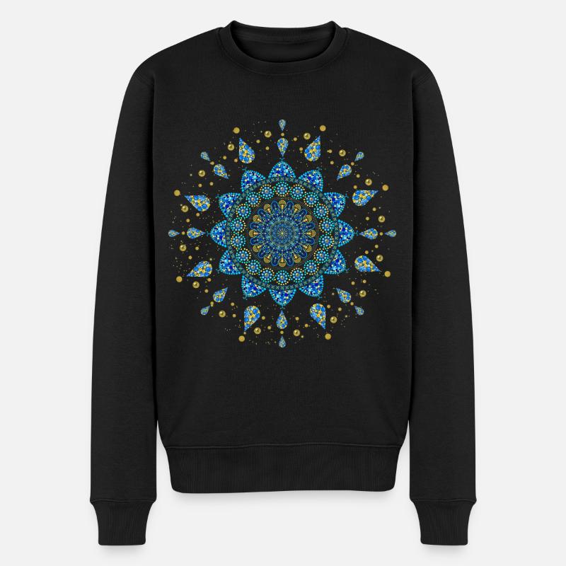 Mandala blau türkis gold Dot Art - Männer Premium Bio Pullover - Schwarz