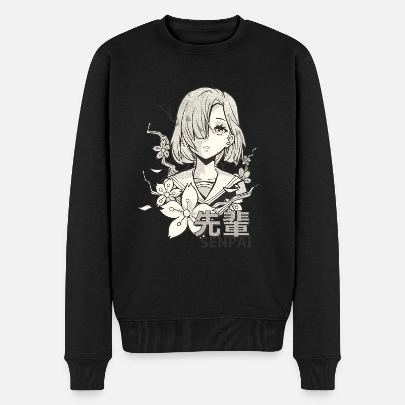 Anime Mädchen schwarz weiß - Männer Premium Bio Pullover - Schwarz