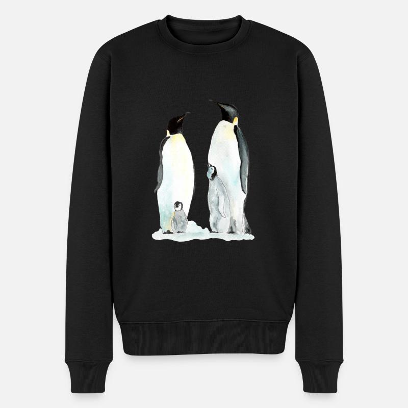 Pinguin Familie zwei Kinder - Männer Premium Bio Pullover - Schwarz