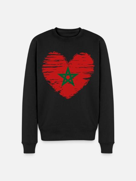 Cappotto della bandiera della bandiera del cuore del Marocco - Maglione ecologico premium da uomo - nero
